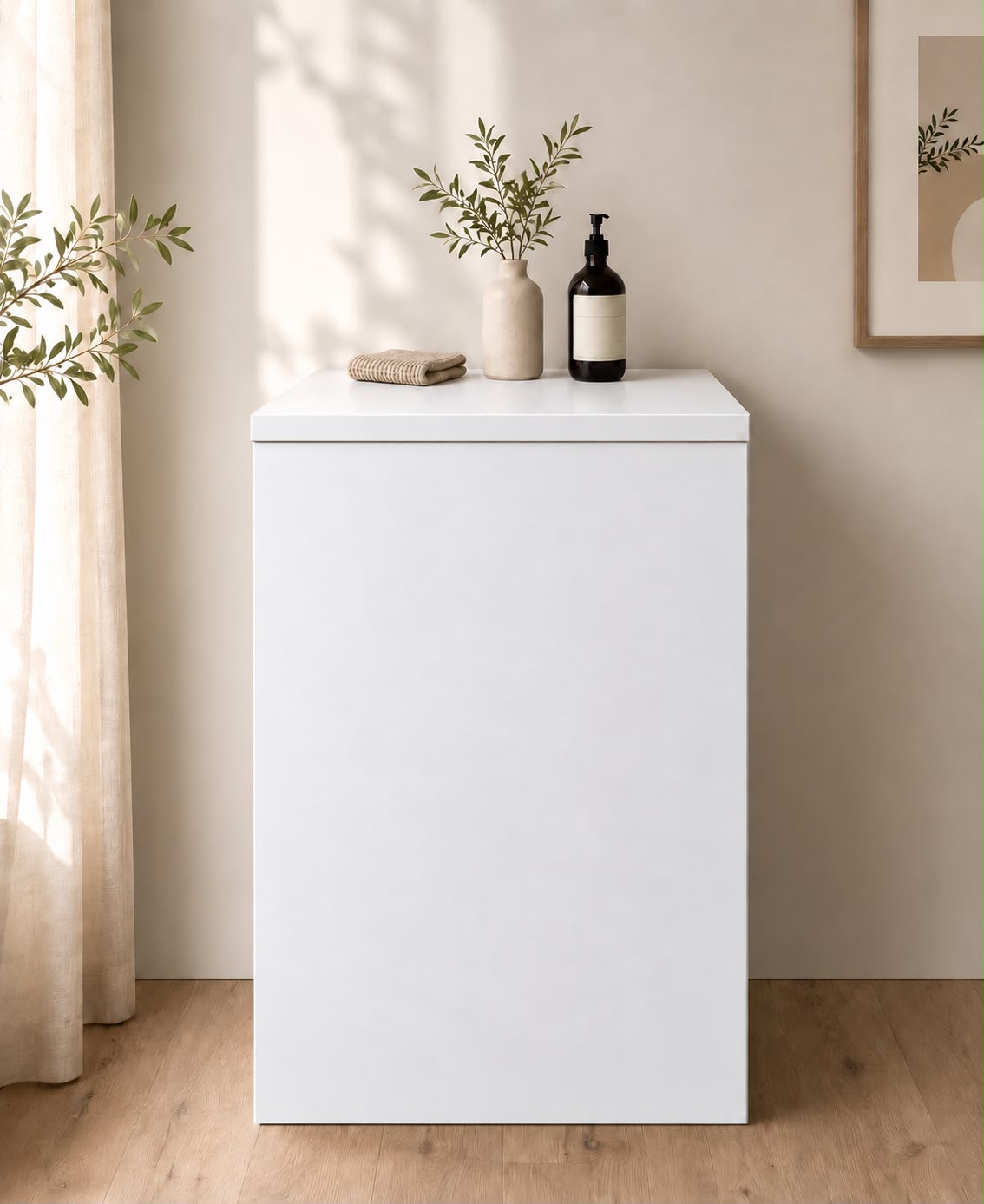 Módulo de cocina ESSENTIAL de cartón, de 60 cm de ancho, con frente blanco liso y tapa superior blanca