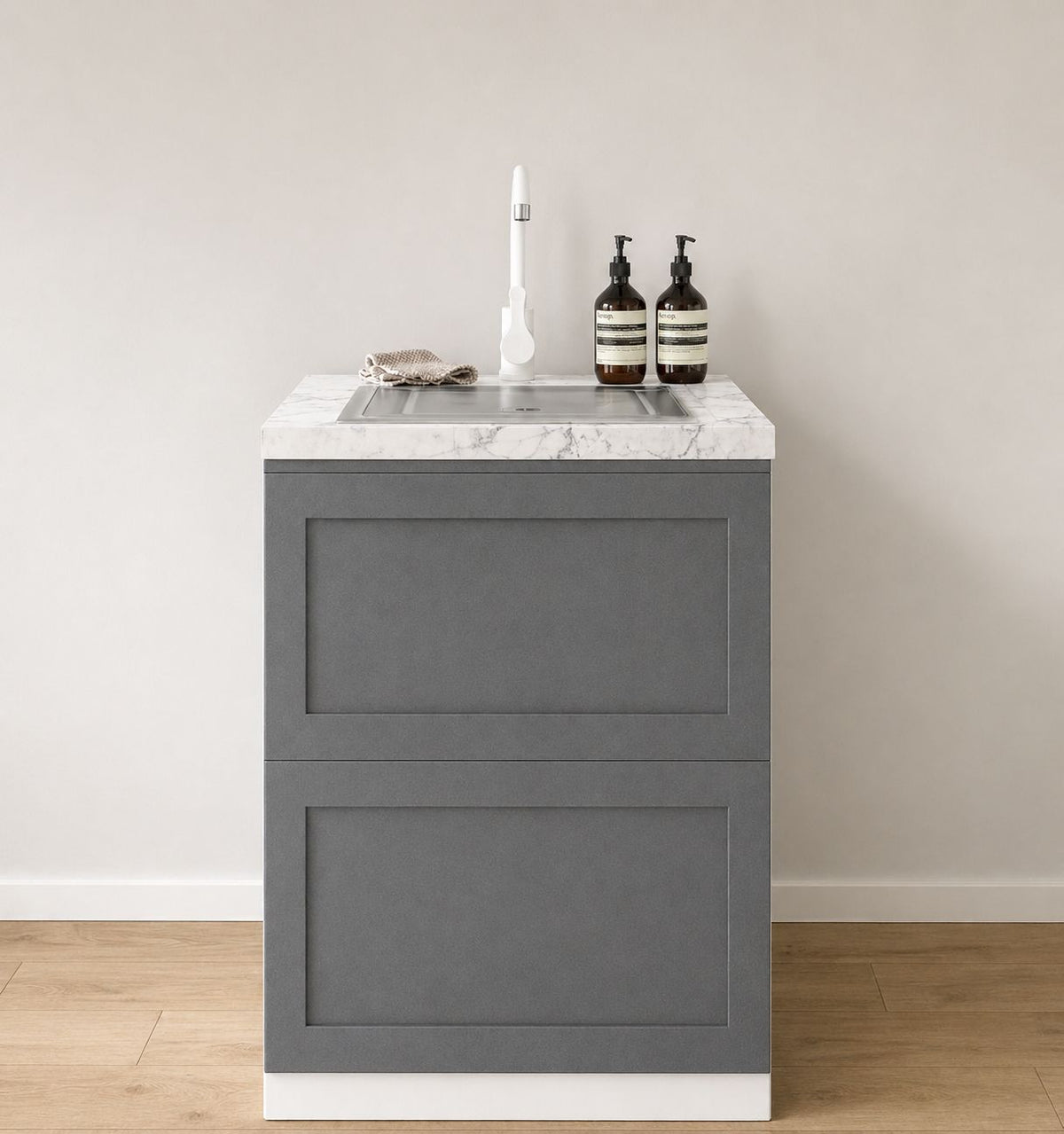 Módulo de cocina con réplica de fregadero y grifo para Home Staging