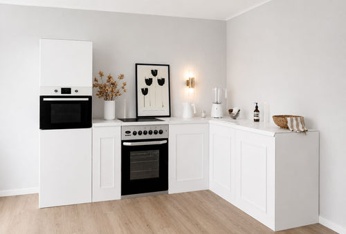 Cocina de cartón 270 × 180 cm con módulo alto y cocina independiente de atrezo para Home Staging