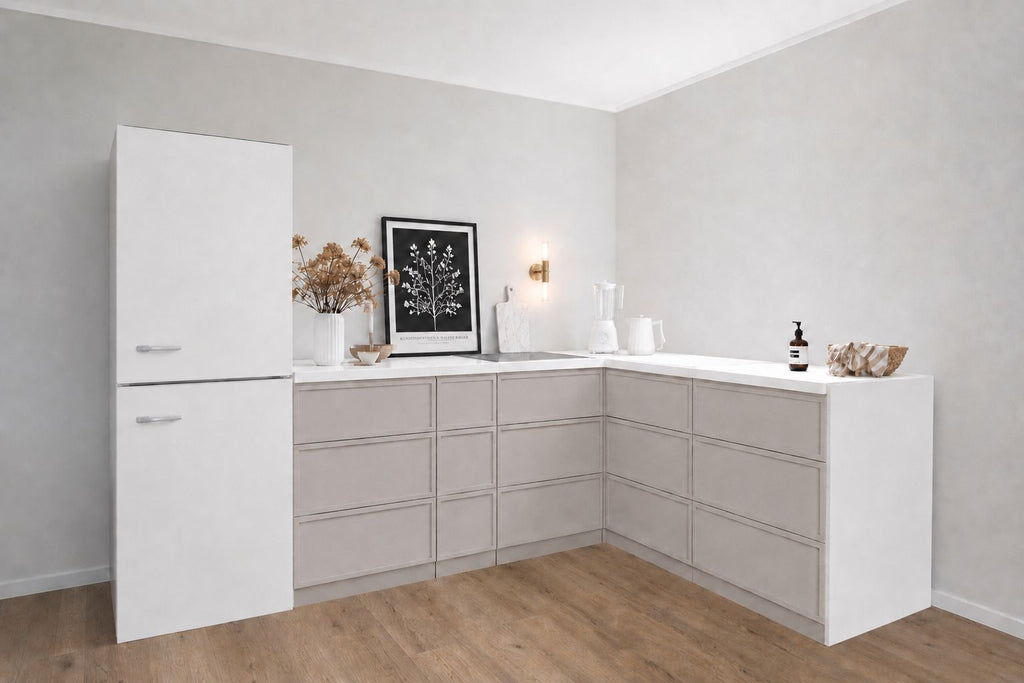 Cocina de cartón 270 × 180 cm con frigorífico para Home Staging